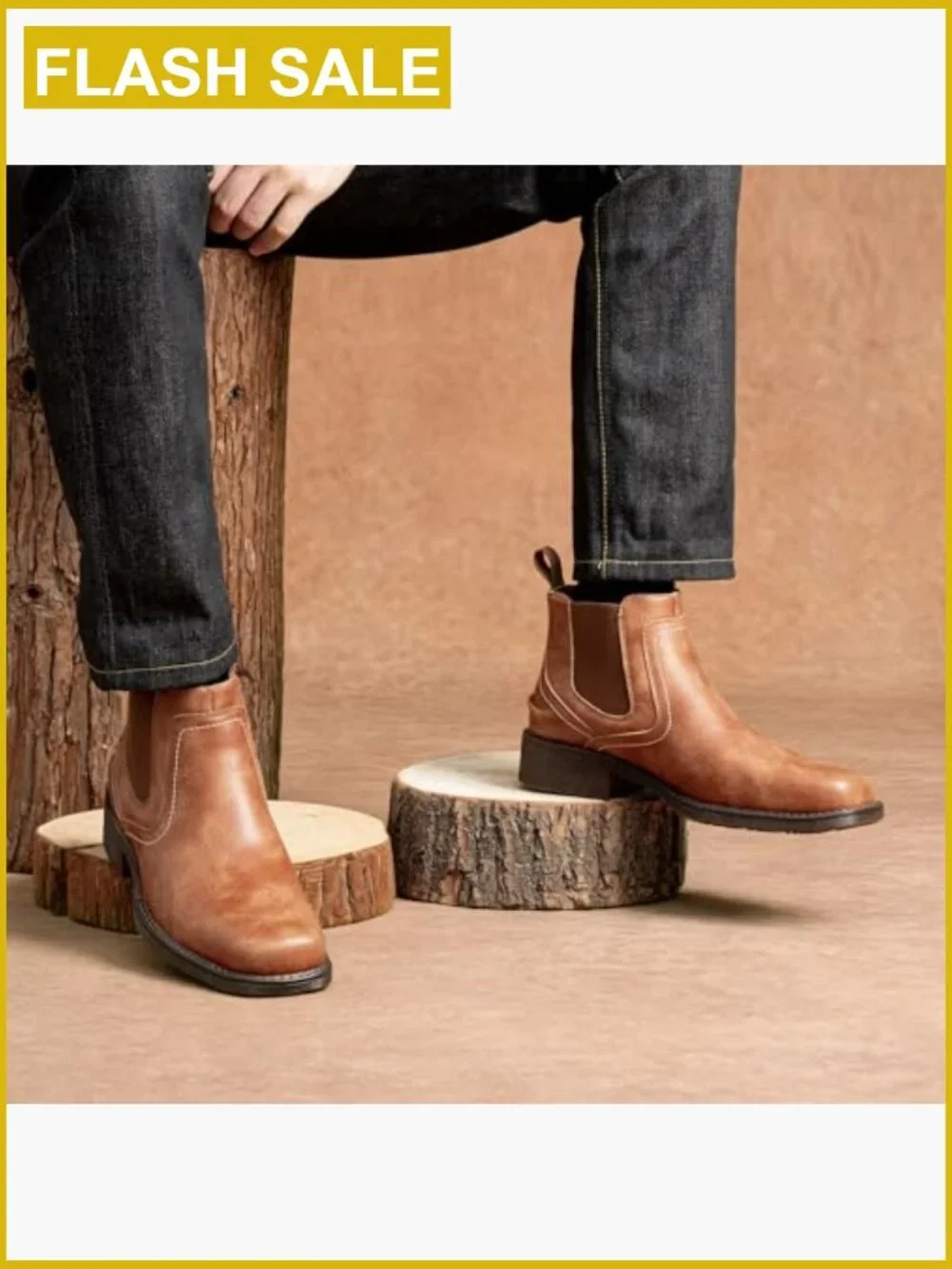 Men's Square Toe Chelsea Boots - Slip On Ankle Boots with Rubber Sole
